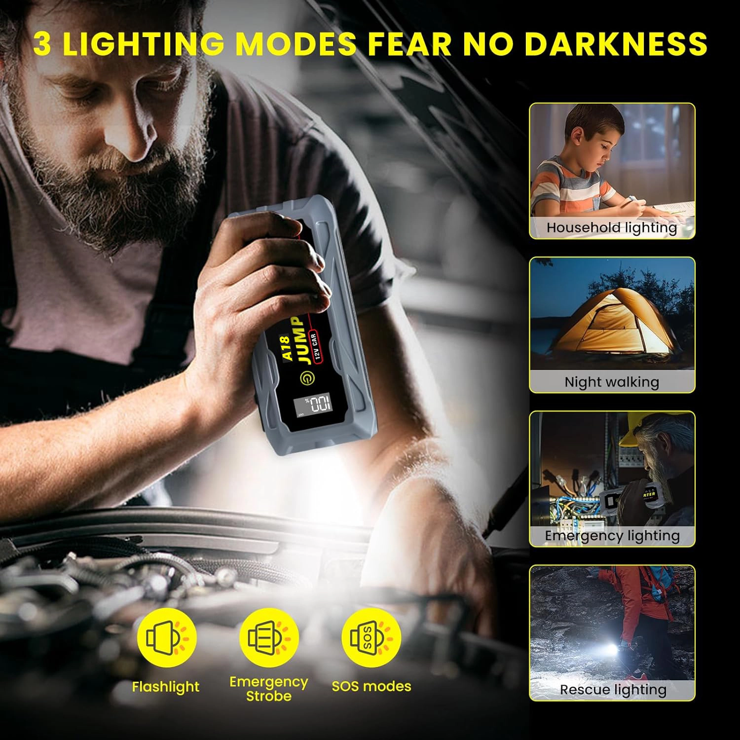 Gehopow A18 Car Battery Charger Jump Starter with Waterproof & PD66W - 画像 (4)