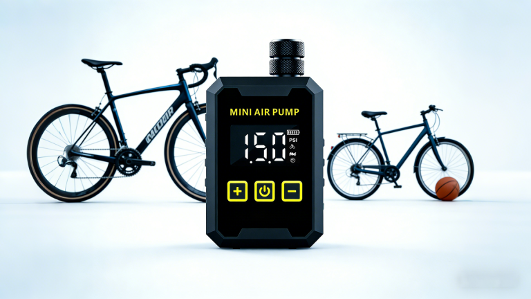 Mini Portable Bicycle Air Pump pressure gauge showing 150 PSI - compatible with road and commuter bikes
